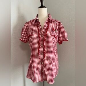 Stockerpoint Traditional Gingham Dirndl Blouse in red and white